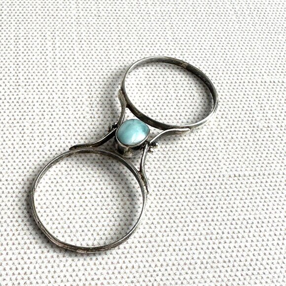 Larimar and Amber Silver Flip Ring Size 9.5 - Picture 12 of 14